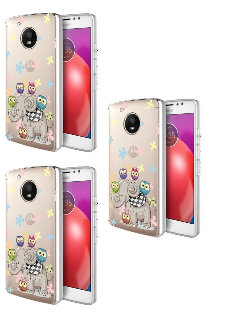 3 NEW Motorola Moto E4 Case Clear Cute Cartoon Elephant Owl Floral Cover Bumper